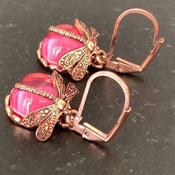 Men’s Pink Dragonfly Earrings. Vintage Style Iced Out, Unisex - Picture 5 of 10